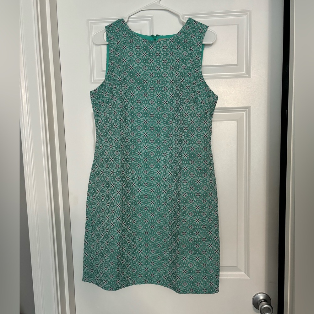 Banana Republic Teal Pattern Textured Sleeveless Sheath Dress Size 10 - Picture 1 of 6